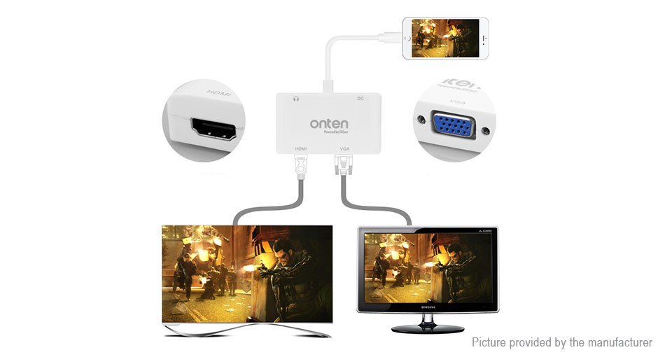 تبدیل لایتنینگ به HDMI و VGA برند ONTEN