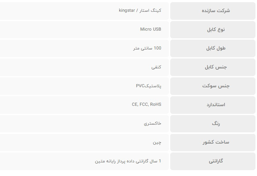 کابل شارژ اندروید کینگ استار مدل K18A