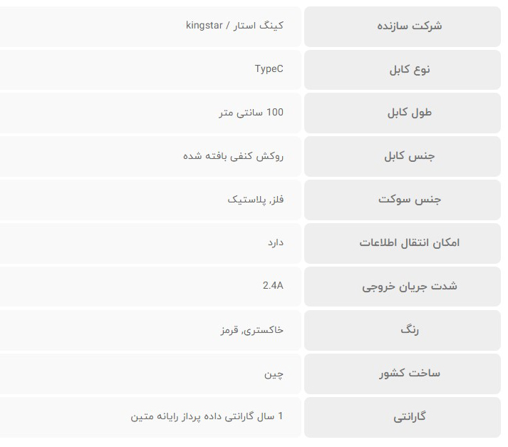 کابل تبدیل USB به TYPE-C کینگ استار مدل K30 C 