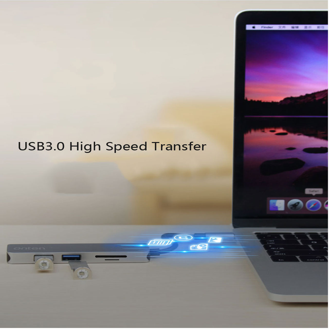 تبدیل Type-C به HDMI/USB3.0/SD برند ONTEN مدل OTN-9591