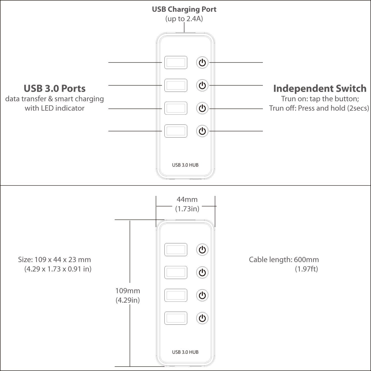 هاب 5 پورت USB3.0 کلید دار با آداپتور