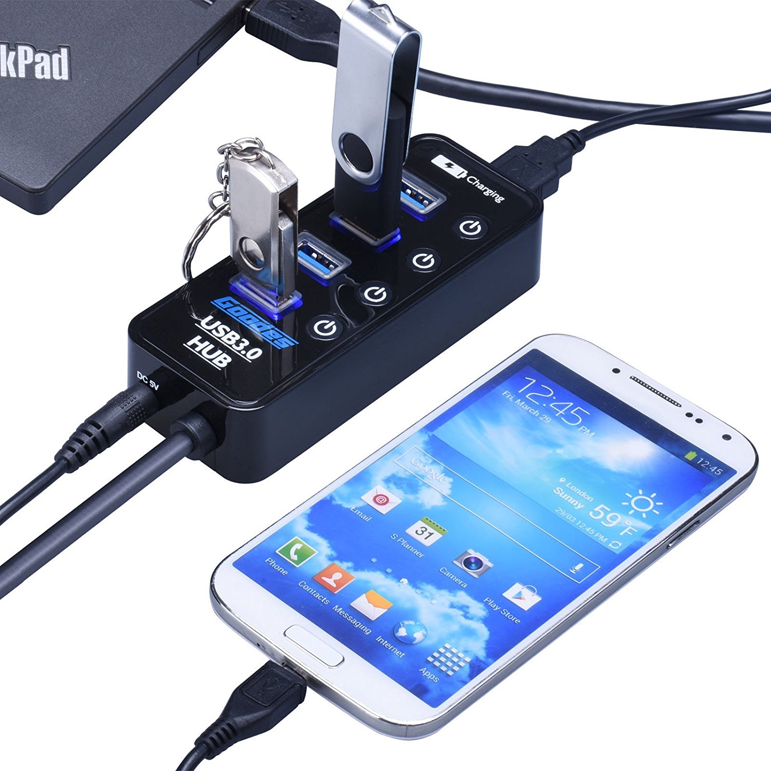 هاب 5 پورت USB3.0 کلید دار با آداپتور